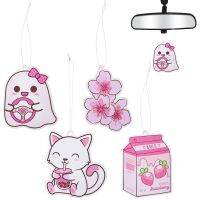 4Pcs/Set Car Air Freshener Cute Incense Chip Pink White Cherry Flower Strawberry Milk Hanging Ornament Fragrance Pendant Gift