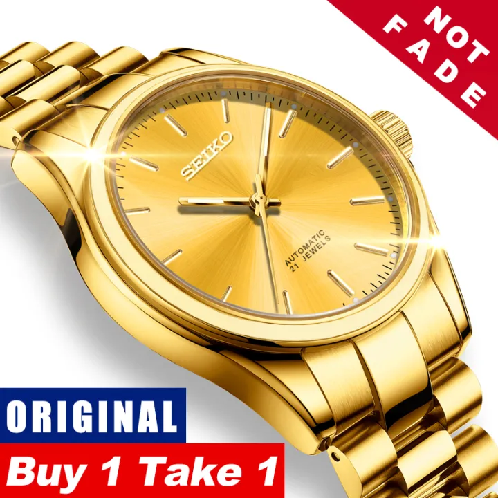 u#2【Namiya】SEIKO 5 Waterproof COUPLE 18K GOLD watch Buy 1 take 1 Original  automatic Gold watch for wome | Lazada PH