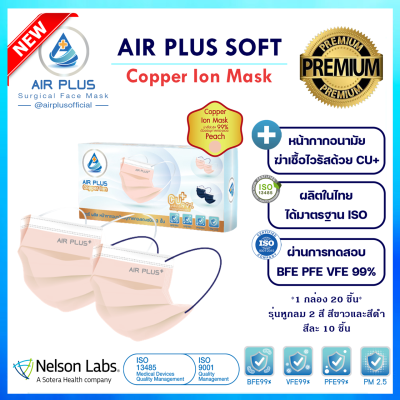 Air Plus Copper Ion Mask หน้ากากคอปเปอร์ฆ่าเชื้อไวรัส(Anti-Virus) (1กล่อง/20ชิ้น)(รุ่นหูกลม) ผลิตในไทย ปลอดภัย มีอย.VFE BFE PFE 99% - 1 กล่อง(20/1)