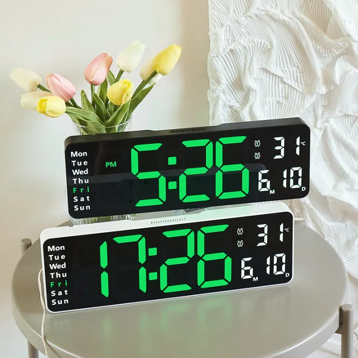 13inch Large LED Digital Wall Clock Remote Control Temp Date Week