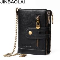 100 Genuine Leather Men Wallet Coin Purse Small Mini Card Holder Chain PORTFOLIO Portomonee Male Walet Pocket