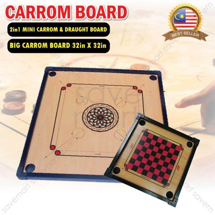 NEW Wooden Carrom Board 2in1 Mini Draught Dam Haji Big Carrom Board Games/Papan Permainan Carrom