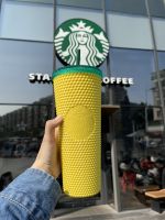 Starbuck สับปะรดสีเหลืองเพชรทุเรียนแก้วแบบมีหลอดกระบอกน้ำความจุสูง710มล. สับปะรดสีเหลืองเรียงราย