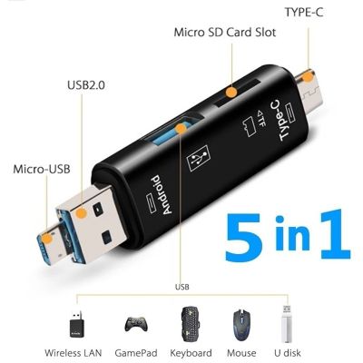 5 in 1 Multifunction Usb 2.0 Type C/Usb /Micro Usb/Tf/SD Memory Card Reader OTG Card Reader Adapter Mobile Phone Accessories USB Hubs