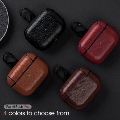For AirPods Pro Case Leather Shockproof Earphones Protective Cover For Apple Air Pods Pro 2019 Case Black Red Case with Keychain Headphones Accessorie