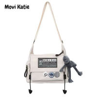 Movi Katie กระเป๋าสะพายไหล่สตรีทแวร์สไตล์ฮาราจูกุฉบับภาษาเกาหลีกระเป๋าสะพายข้างสตรีทกระเป๋าสะพายข้างความจุขนาดใหญ่วินเทจ