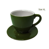 (AI Market) ถ้วยกาแฟ ขนาด 330 ซีซี. ถ้วยกาแฟสีเขียวใบไม้ พร้อมจานรอง (Size XL)