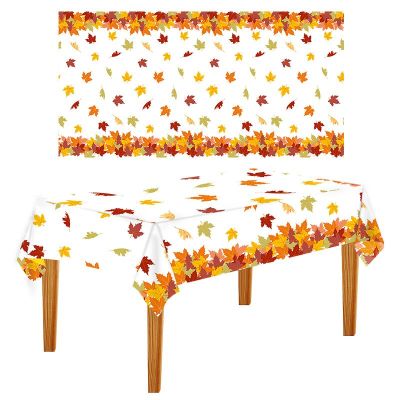 Autumn Thanksgiving Pumpkin Maple Leaf Rectangle Tablecloth Holiday Party Decorations Waterproof Table Cover Kitchen Table Decor