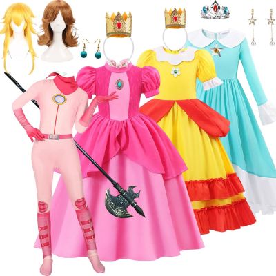 Game Role Play Peach Princess Dress for Girls Daisy Rosalina Cosplay Costume Comic Con Kids Peach Ball Gown Halloween Party Robe