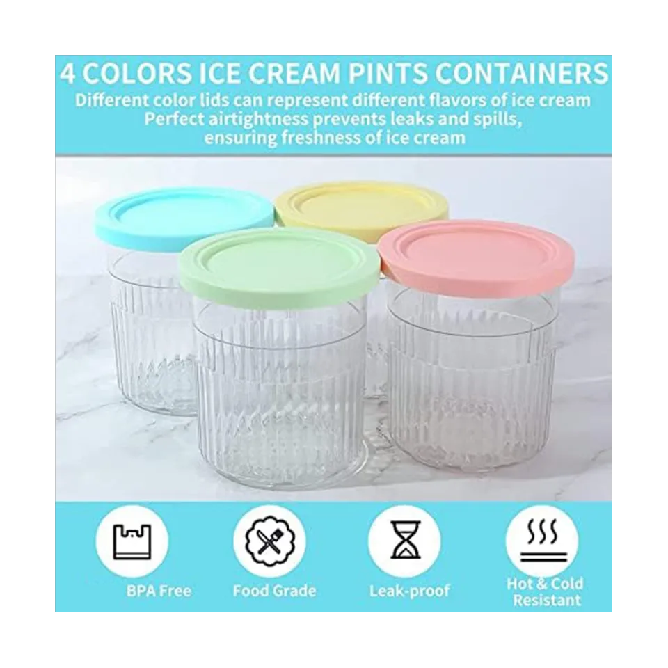 4Pcs Ice Cream Pints Cups for NC500 NC501 Ninja- Creami Series Ice Cream  Maker Replacements Storage Jar With Lids