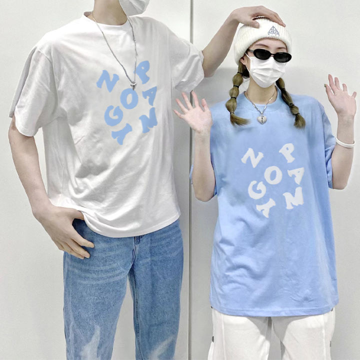 เสื้อยืดแขนสั้นสำหรับคู่รักทำจากผ้าฝ้ายแบรนด์-nian-ni-guochao