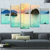 South East Asia Island Sunrise Canvas Print Wall Art-ชุด5ชิ้นสำหรับตกแต่งบ้าน