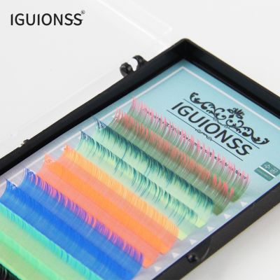NEW IGUIONSS Mix Color Eyelashes Make up UV Neon Lash Soft Natural Synthetic Mink Rainbow Eyelash Cilios 6 Colors Mixed