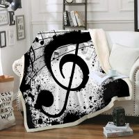 2023 in stock Music Note Blanket White Black Throw Blanket Black Music Notes Printed White Sherpa Fleece Blanket S，Contact the seller to customize the pattern for free