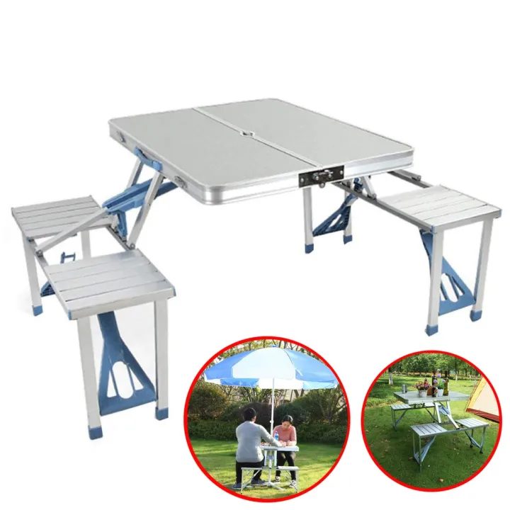 Portable Aluminum Folding Table With Built in Chair, Table and Chair