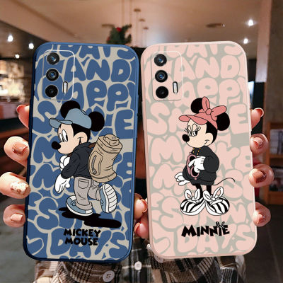 สำหรับ OPPO A16 A15 A9 A5 2020 A53 A54 A94 4G A12 A7 A5S AX5S AX7 A31 A8 A52 A72 Mickey Minnie ตรงขอบซิลิโคนเคส