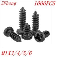 【✴COD✴】 a7xd3t 1000Pcs M1 * 3/4/5/6 1Mm สีดำ Micro อิเล็กทรอนิกส์สกรู Cross Recessed Phillips น็อตหัว P ไขควง