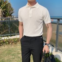 【YD】 2023 New Mens British Short Sleeve Polo Shirt Slim-Fit Knit T-shirt with Lapel Fashionable Top