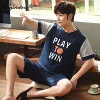 100 Cotton Youth Men Pajamas Soft Breathable Sleepwear Leisure Summer Shorts Homewear Pullover Basketball Printing Fashion Pjs