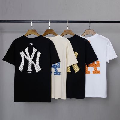 [มีสินค้า][พร้อมส่ง]  ใหม่ เสื้อยืดแขนสั้น ผ้าฝ้าย ปักลายฉลาก MLB NY ขนาดใหญ่ แฟชั่นคู่รัก สําหรับชาย และหญิง S-5XL