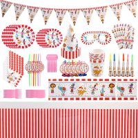 Circus Themed Party Decorations Striped Animals Disposables Cutlery Set Paper Plate Paper Cup Kids Birthday Fun