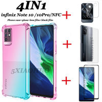 4in1 For infinix Note 10 Pro NFC phone case anti-fall color mobile phone case + HD full-screen tempered glass film + carbon fiber back film + lens film infinix Note10 phone case