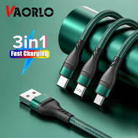 VAORLO 6A 3 IN 1 100W หนึ่งสำหรับสาม USB Data Cable Type C Fast สำหรับ Huawei OPPO Android ไนลอนสายไฟชาร์จไฟ Super Fast Charge