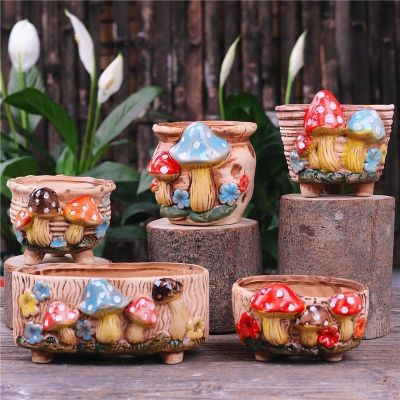 Handicrafts Silicone Mold Personality Garden Mushroom Stoneware Succulent Flower Pot Living Room Decoration Planter Vintage