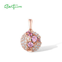 SANTUZZA Pure 925 Sterling Silver Pendant for Women Shiny lab Created Pink Sapphire White CZ Ball Rose Gold Color Fine Jewelry