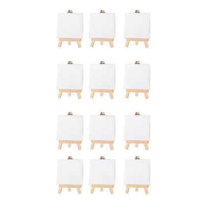 Artists 3 inch x3 inch Mini Canvas &amp; 5 inch Mini Easel Set Painting Craft Drawing - Set Contains: 12 Mini Canvases &amp; 12 Mini Easels