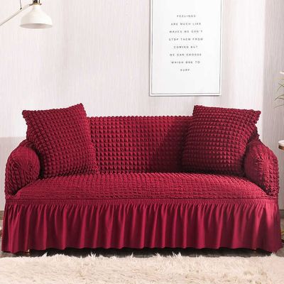 Thick Ruffled Seersucker Sofa Cover for Living Room 1/2/3/4 Seater Elastic Stretch Sofa Cover Corner Sofa Armchair Protector