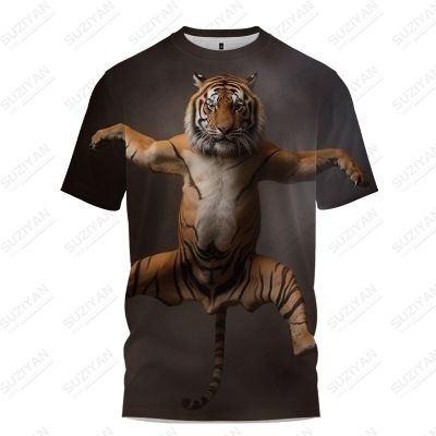ฤดูร้อนเสื้อยืดผู้ชาย Tiger ฝึกศิลปะการต่อสู้ 3d พิมพ์เสื้อยืดแฟชั่นเสื้อยืดหลวมสบายๆกีฬาเสื้อยืด