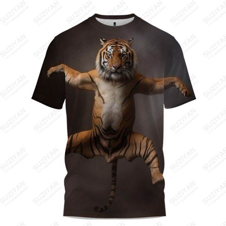 ฤดูร้อนเสื้อยืดผู้ชาย-tiger-ฝึกศิลปะการต่อสู้-3d-พิมพ์เสื้อยืดแฟชั่นเสื้อยืดหลวมสบายๆกีฬาเสื้อยืด