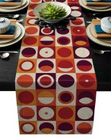 Morris8 Grid Rectangle Round Orange Red Rustic Table Runner Home Dining Room Decor Cloth Wedding Christmas Party Runners