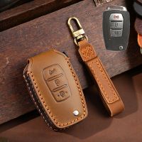 Genuine Leather 3 Button Car Key Case Cover Fob Shell for Ssangyong Rexton Korando C Tivoli Car Accessories Key Chains