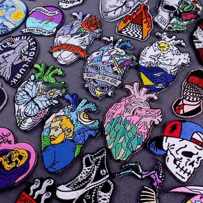 DIY Heart/Embroidery Patch Van Gogh Embroidered Patches For Clothing Iron on Patches On Clothes Stripe Punk Patch Sticker Custom Adhesives Tape