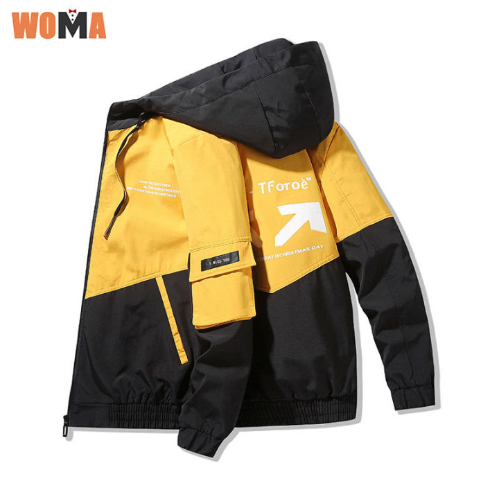 woma-เสื้อแจ็คเก็ตผู้ชายสไตล์เกาหลี-เสื้อคาร์โก้พิมพ์ลายหลวม-เสื้อแจ็คเก็ตกันลมและกันน้ำ