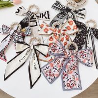 ❏▼❏ Pearl Hair Ring Silk Scarf Girl Headband Bow Ribbon women High-Grade Hair Band Tied-up Hair Long Satin Ribbon Hair Accessories