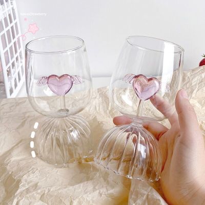 [ใหม่2023] Kawaii Flying Heart Sloki Kaca เย็นไวน์ฟองชากาแฟนมเบียร์แก้วน้ำ Clear Vintage ถ้วยน้ำแก้วของขวัญแก้วเครื่องดื่ม