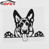 【CC】 OFK  Cartoon German Shepherd Dog Peeking Car Sticker Black/Silver 17.5CMx14.1CM