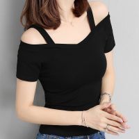 Blouse T-shirt Korean style off shoulder strap sexy short sleeve tops