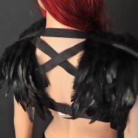 【YF】₪  Feather Cape Epaulette Crop Top Costume Goth burning man Shoulder wings