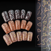 3D Gold Stripe Lines สติกเกอร์เล็บ Holographic Love Heart Sliders สำหรับเล็บ Swirls Cruved Wave Decals เล็บฟอยล์