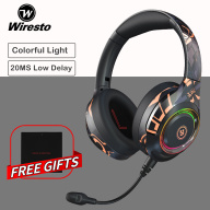 Wiresto RGB Over the Ear Headphone Bluetooth 5.0 Headset 20H Play No Latency Designer Painting Noise Cancelling Foldable Fast Charging Type-C Wired Wireless Headband Hi-Fi Sound Detachable Mic Super Bass Audio Cable Free Leather Storage Bag Universal Size thumbnail