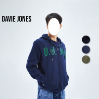 DSL001 เสื้อยืดผู้ชาย DAVIE JONES เสื้อฮู้ดดี้ มีซิป พิมพ์ลายโลโก้ สีดำ สีกรม สีเขียว Zipped Hoodie in black navy green JK0021GR 21NV 23BK เสื้อผู้ชายเท่ๆ เสื้อผู้ชายวัยรุ่น