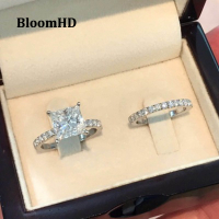 BloomHD สแควร์เงิน Cubic Z Irconia แหวนสตรี Rhinestone แหวนเกิดประกายไฟแหวนเพชรเต็มสำหรับสาวๆขนาด6-11