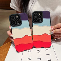 เคส Pu นิ่มแฟชั่นลายคลื่นหลากสีสำหรับ IPhone 11 12 13 14 Pro Max 14 Plus เคสซิลิโคนกันกระแทกสำหรับ IPhone 7 8 Plus SE 3 XR Xs Max ปกหลังสำหรับเด็กผู้ชายเด็กผู้หญิง