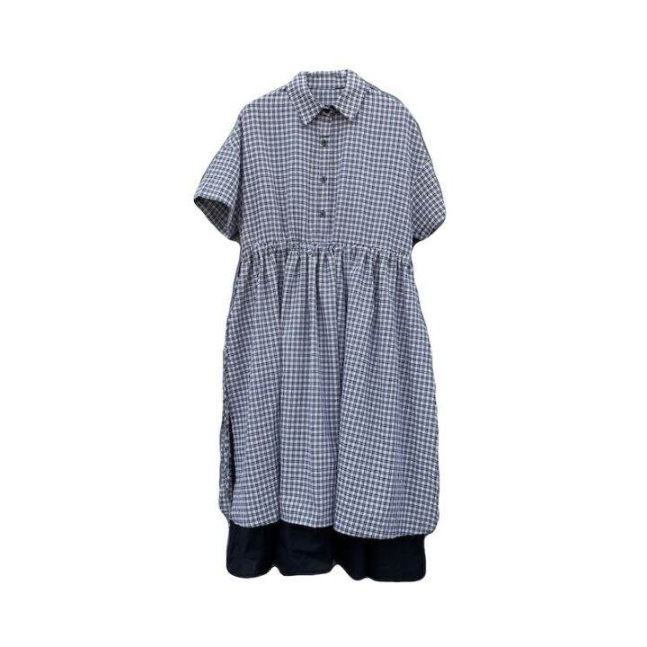 xitao-dress-casual-loose-casual-plaid-dress