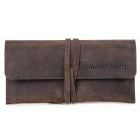 Handmade Cowhide Leather Pen Bag Retro Vintage Roll Pencil Case Pouch Stationery