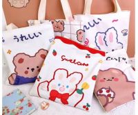 กระเป๋าผ้ามินิมอลพิมพ์2ด้าน กระเป๋าผ้าลดโลกร้อน ลายหมี ลายสกรีน กระเป๋า Tote Bag